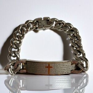Zales Lords Prayer ID Bracelet in Stainless Steel Chain Link Bracelet CC